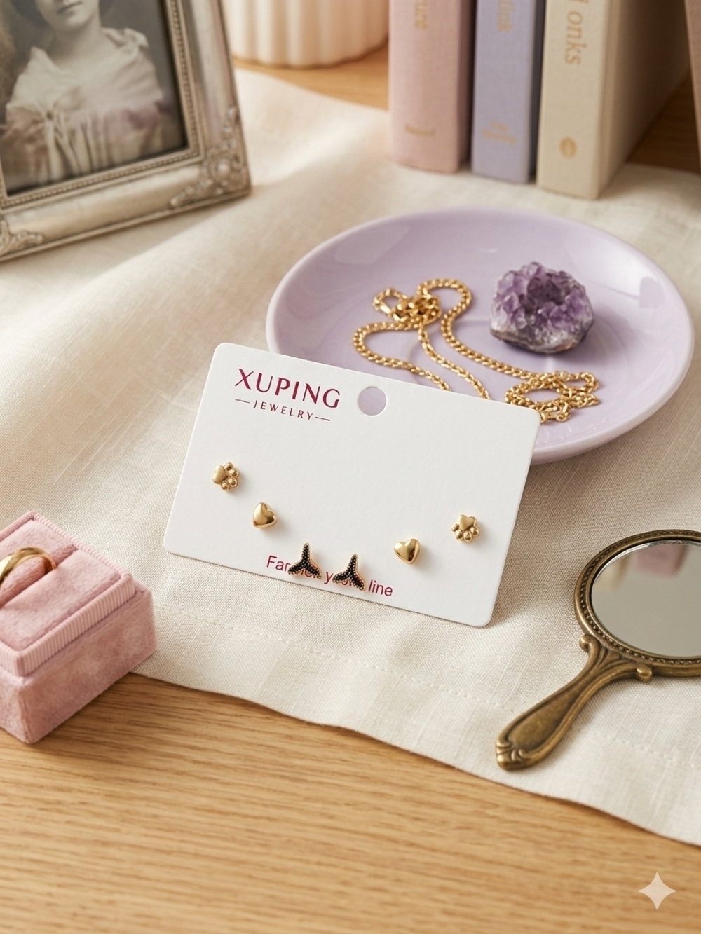 Gold-Tone Stud Earring Set - Cream/Gold